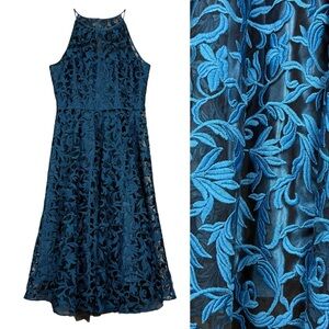 White House Black Market Halter Neck Teal Floral Lace Dress